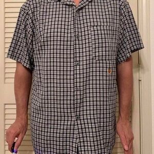 VINTAGE 80S TOMMY HILFIGER BLACK WHITE CHECK SHIRT POLY XL NEW WAVE PREPPY